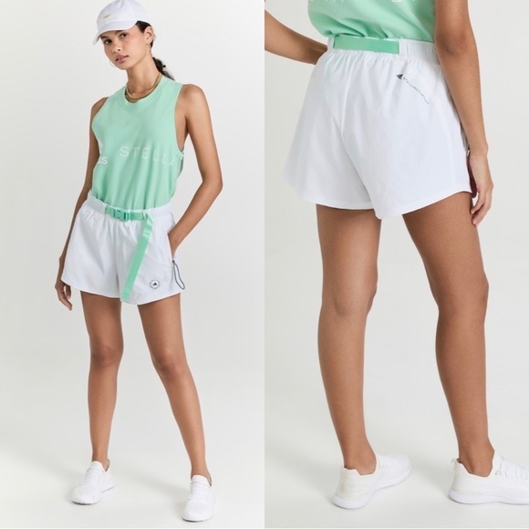 NWT STELLA MCCARTNEY x ADIDAS Belted Running Shorts White Sz M - Picture 1 of 10